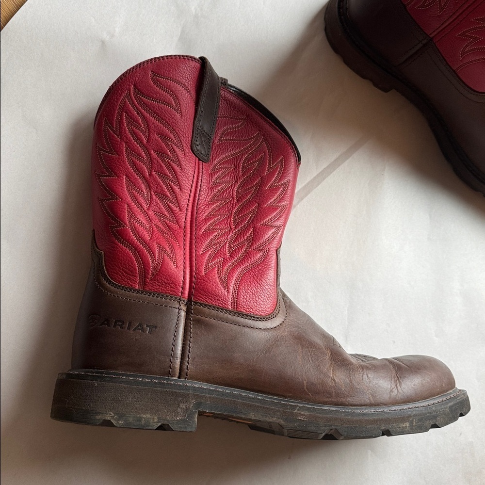 Ariat Work Boots Mens 11D Brown/Red Leather EH ASTM F2892-11 Western Cowboy - Picture 4 of 9